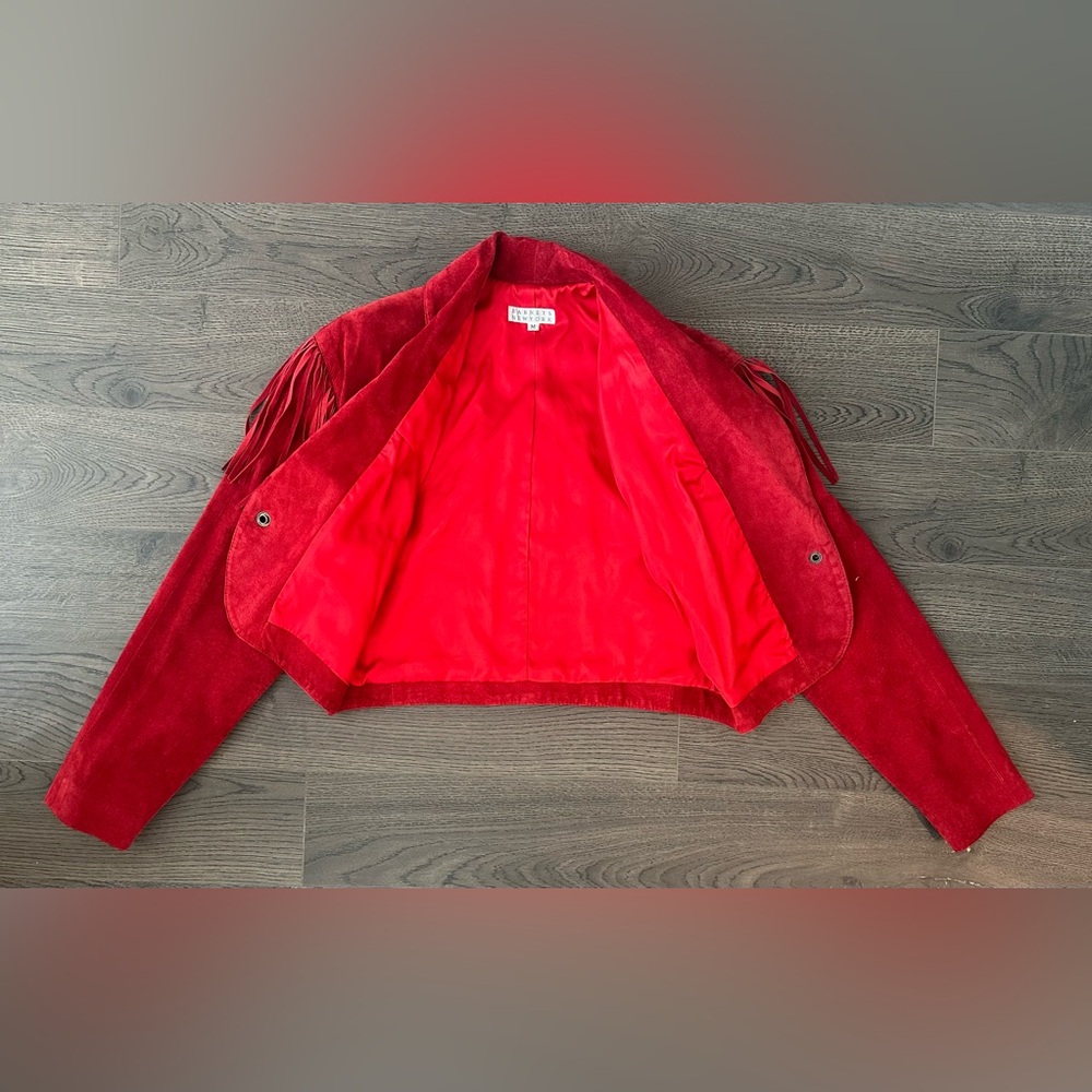 Vintage Barneys New York Red Suede Fringe Western Jacket Size M - Picture 6 of 14